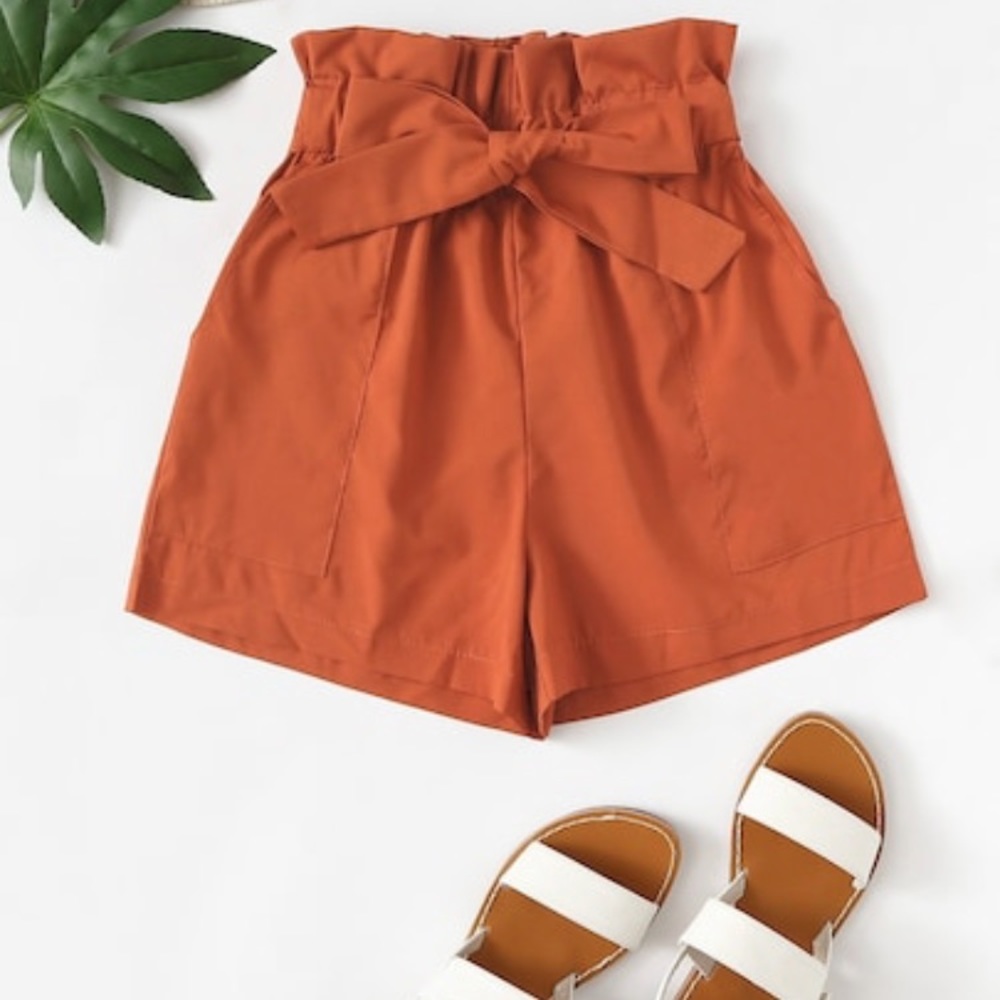 trendy flare shorts dusty vintage orange tied up